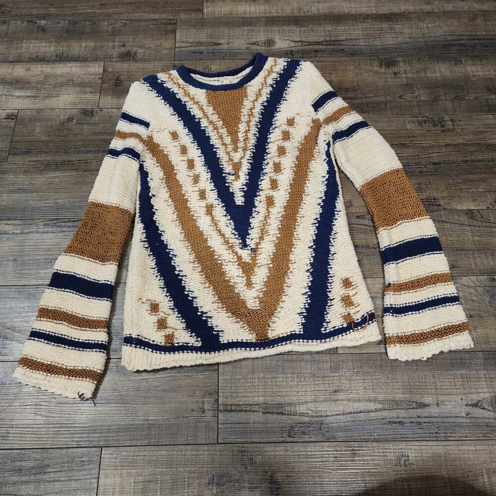 Reba sweater very soft brown blue womens size Large 2619